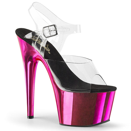 ADORE-708 Clear/Hot Pink Chrome Platform Sandal Pleaser US Size (Women's): 5