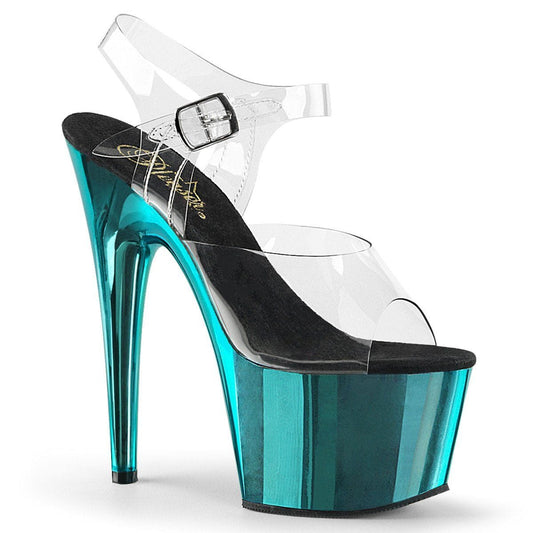 ADORE-708 Clear/Turquoise Chrome Platform Sandal Platform Sandal Pleaser US Size (Women's): 5