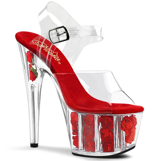 ADORE-708FL Clear/Red FloweRhinestones Platform Sandal Pleaser US Size (Women's): 5