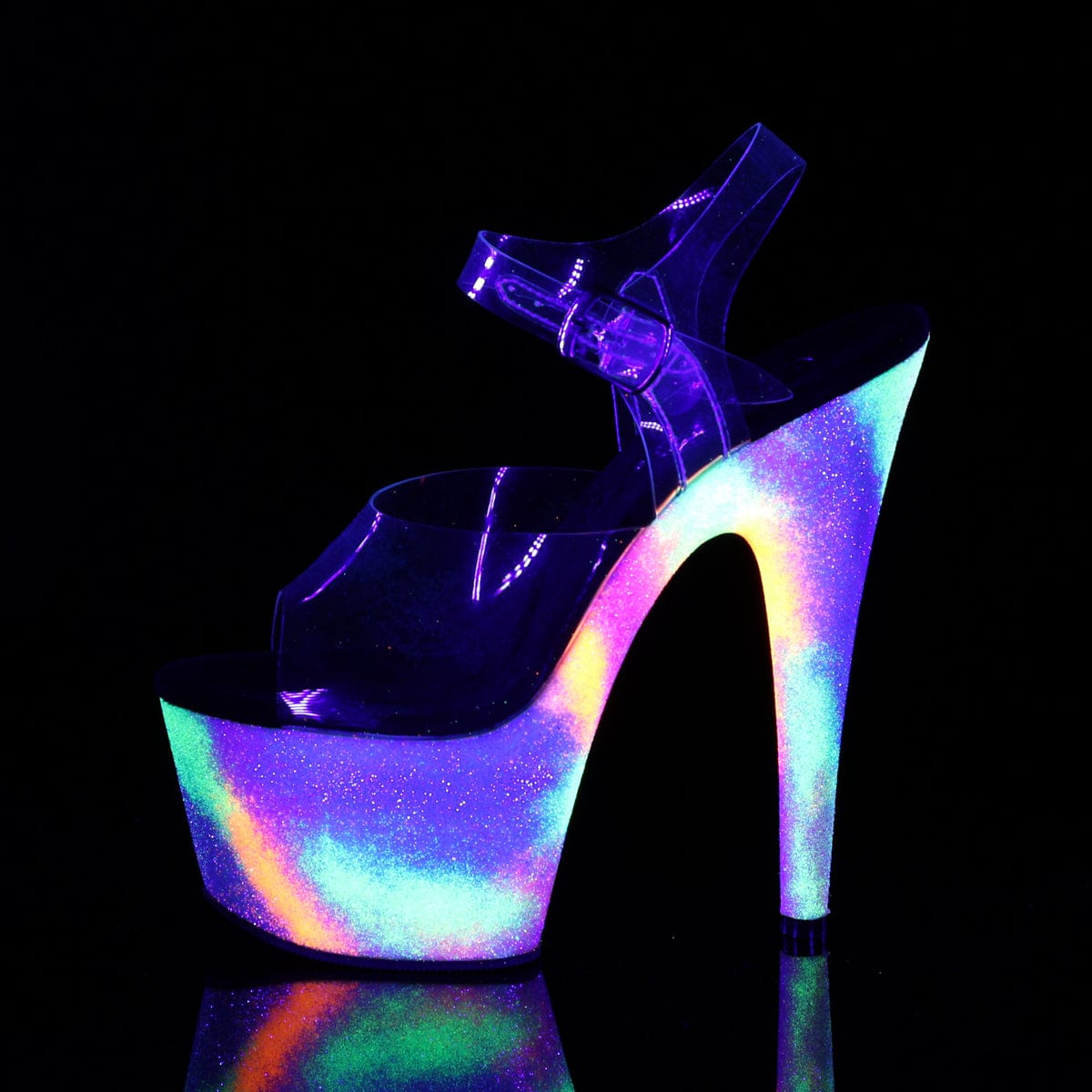 ADORE-708GXY Clear/Neon Galaxy Glitter Platform Sandal Pleaser US Size (Women's): 5