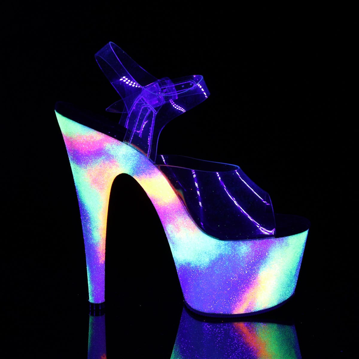 ADORE-708GXY Clear/Neon Galaxy Glitter Platform Sandal Pleaser US Size (Women's): 5