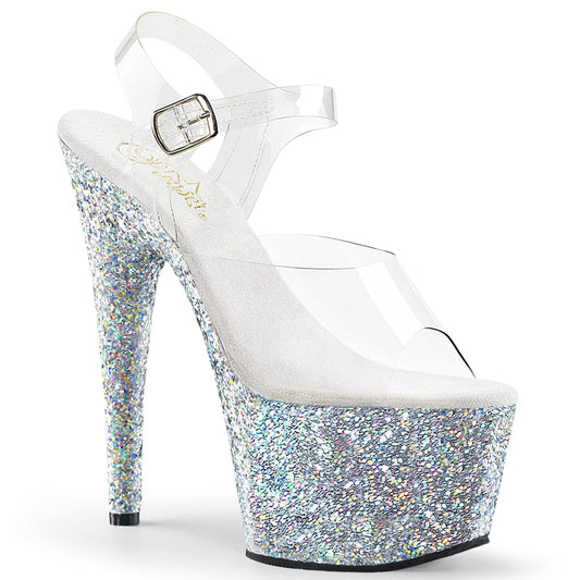 ADORE-708LG Clear/Silver Multi Glitter Platform Sandal Pleaser US Size (Women's): 5