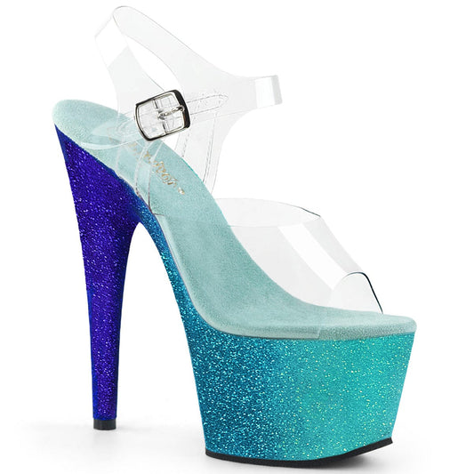 ADORE-708OMBRE Clear/Aqua-Blue Ombre Platform Sandal Pleaser US Size (Women's): 5