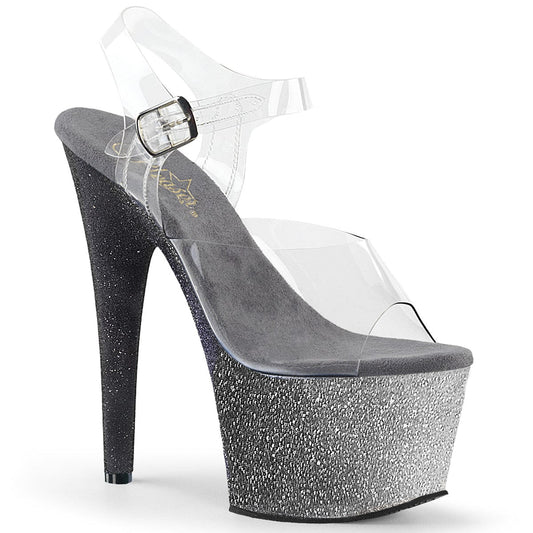 ADORE-708OMBRE Clear/Silver-Black Ombre Platform Sandal Pleaser US Size (Women's): 5