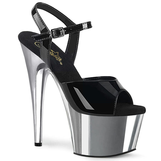 ADORE-709 Black Patent/Silver Chrome Platform Sandal Pleaser US Size (Women's): 5