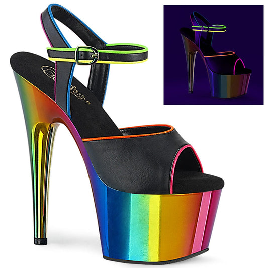 ADORE-709RC-02 Black Faux Leather/Rainbow Chrome Platform Sandal Pleaser US Size (Women's): 5