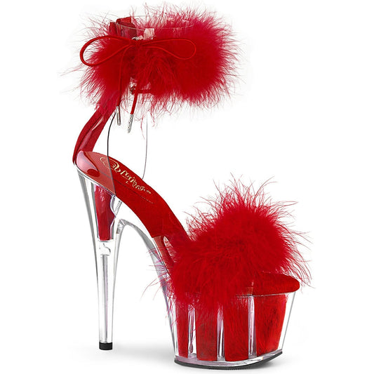 ADORE-724F Clear-Red Fur/Red Fur Platform Sandal Pleaser US Size (Women's): 5