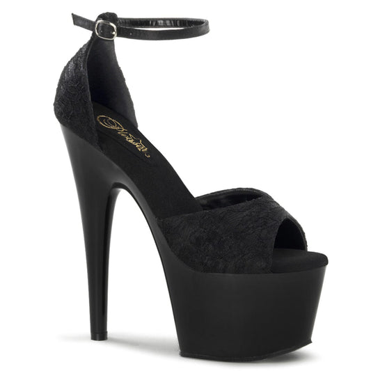 ADORE-768 Black Satin-Black Lace/Black Platform Sandal Pleaser US Size (Women's): 5