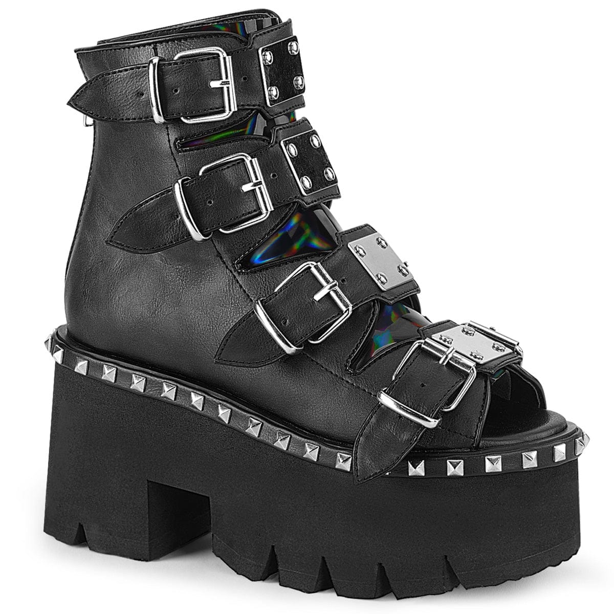 ASHES-70 Black Vegan Leather & Hologram Ankle Boot Demonia US Size (Women's): 6