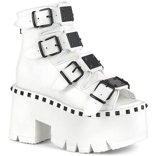 ASHES-70 White Vegan Leather Ankle Boot Demonia US Size (Women's): 6