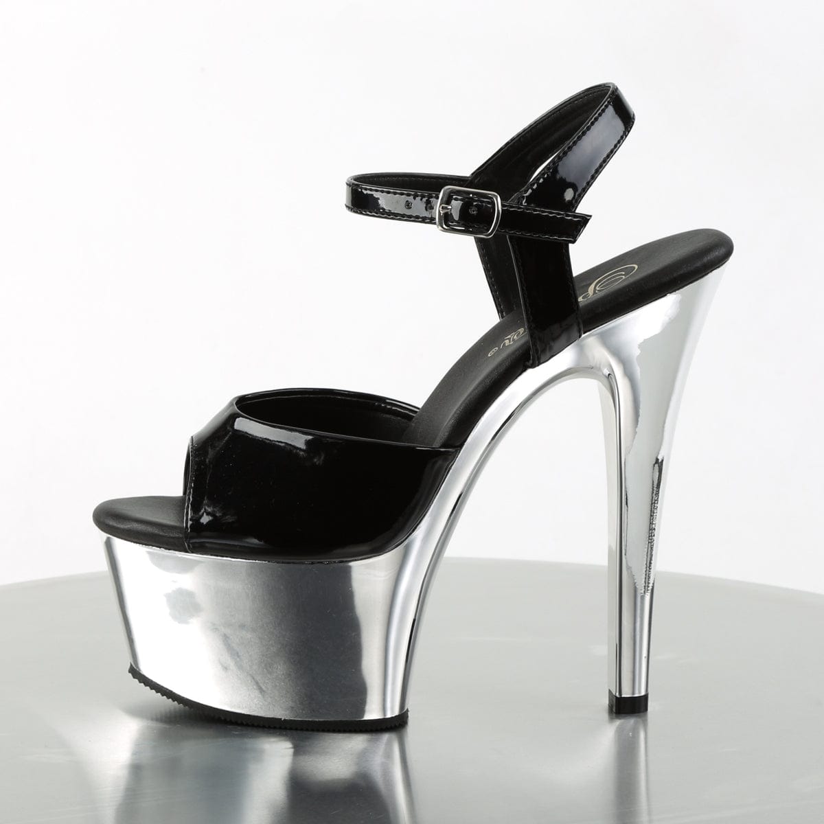 ASPIRE-609 Black Patent/Silver Chrome Platform Sandal Pleaser US Size (Women's): 5