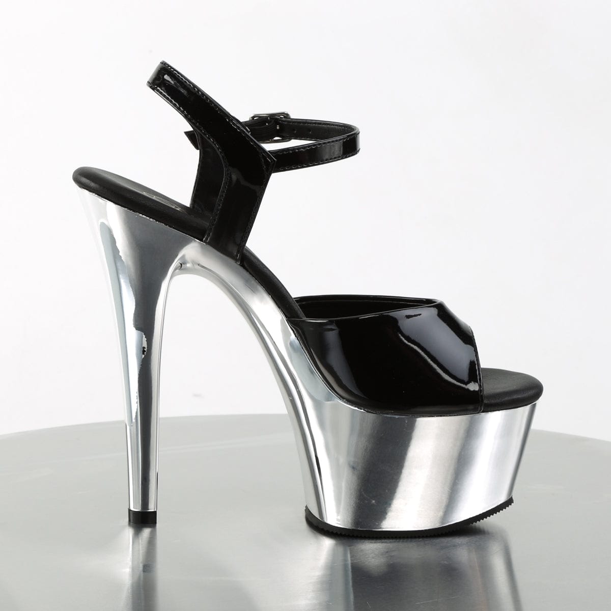 ASPIRE-609 Black Patent/Silver Chrome Platform Sandal Pleaser US Size (Women's): 5