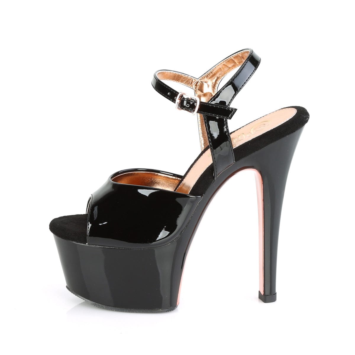 ASPIRE-609TT Black Patent/Black-Rose Gold Chrome Platform Sandal Pleaser US Size (Women's): 5