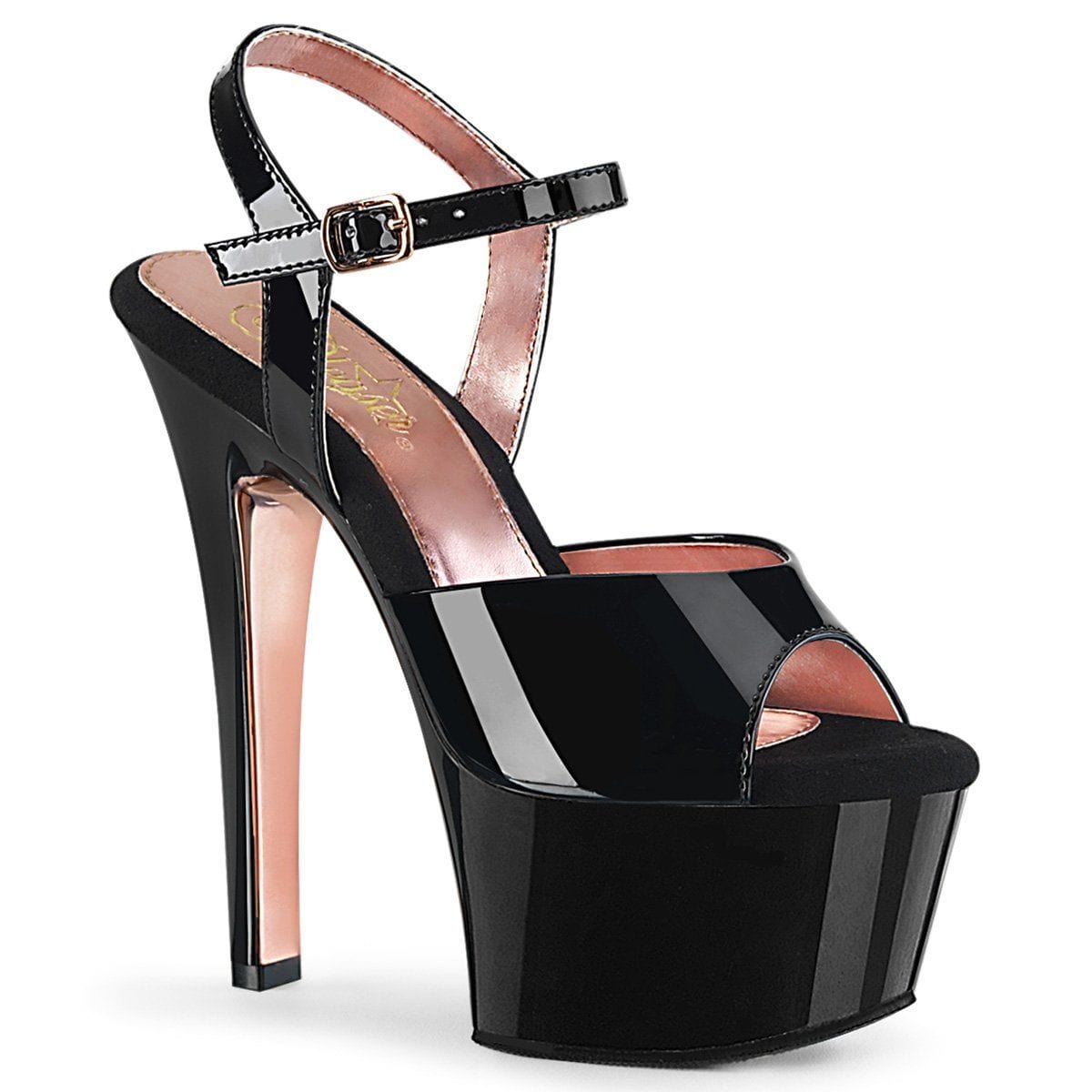 ASPIRE-609TT Black Patent/Black-Rose Gold Chrome Platform Sandal Pleaser US Size (Women's): 5