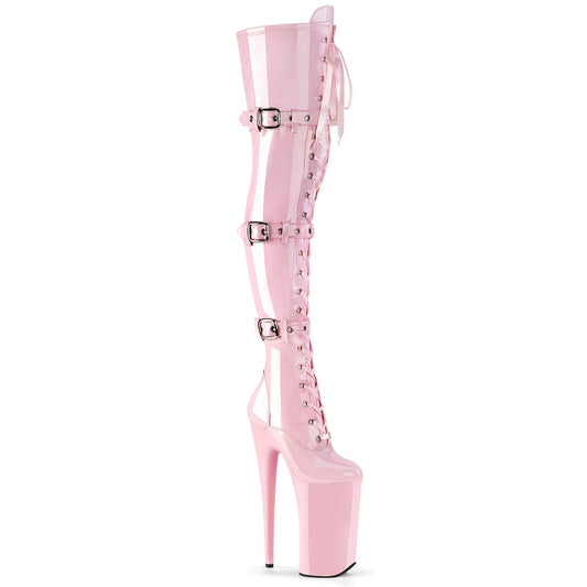 BEYOND-3028 Baby Pink Stretch Patent/Baby Pink Boot Pleaser US Size (Women's): 5