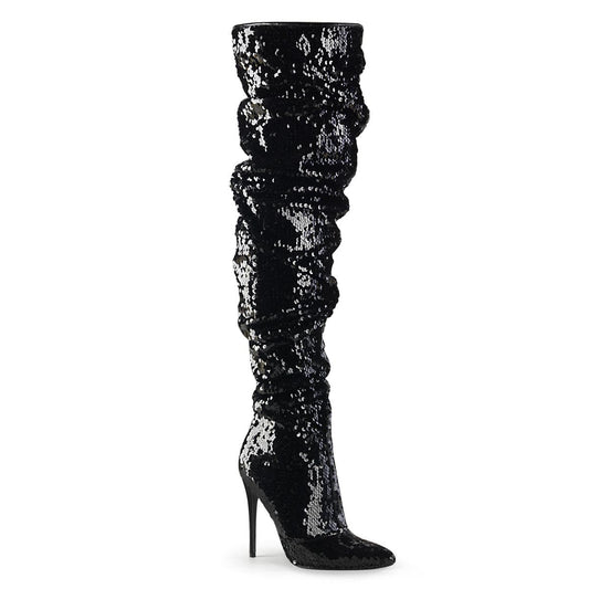 COURTLY-3011 Black Sequins Thigh Boot Pleaser US Size (Women's): 6