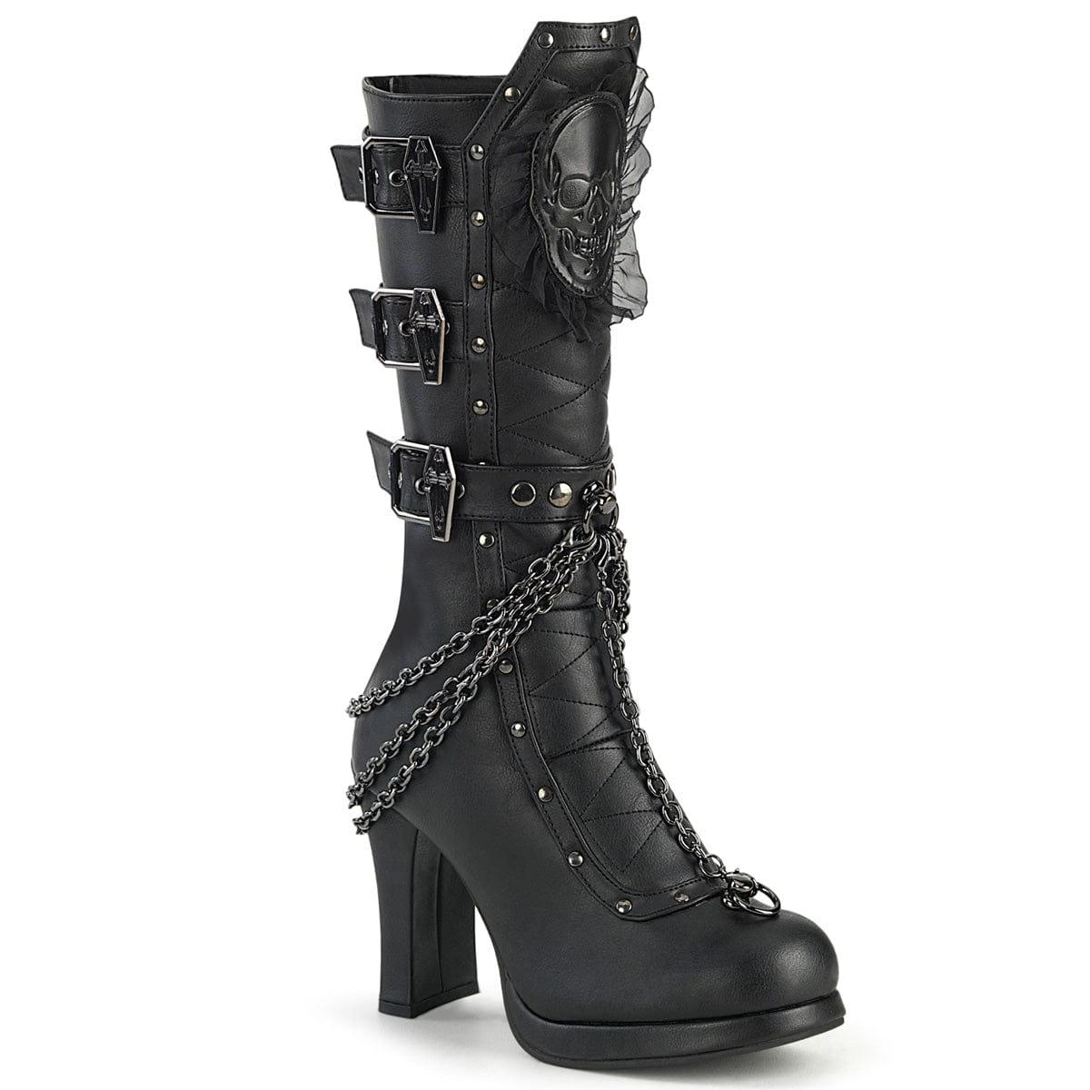 CRYPTO-67 Black Vegan Leather Mid-Calf Boot Demonia US Size (Women's): 6