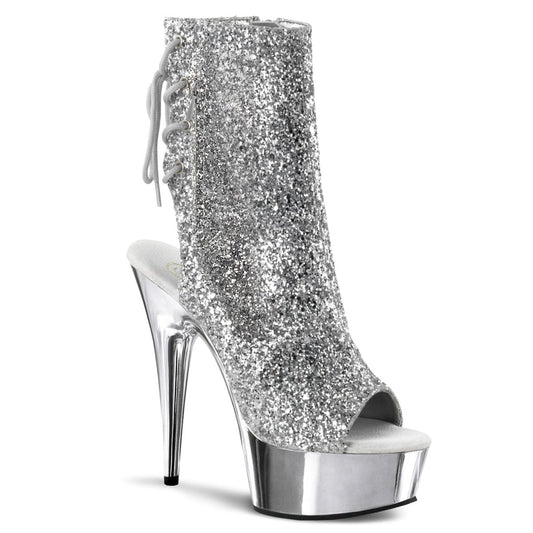 DELIGHT-1018G Silver Glitter/Silver Chrome Ankle Boot Pleaser US Size (Women's): 5