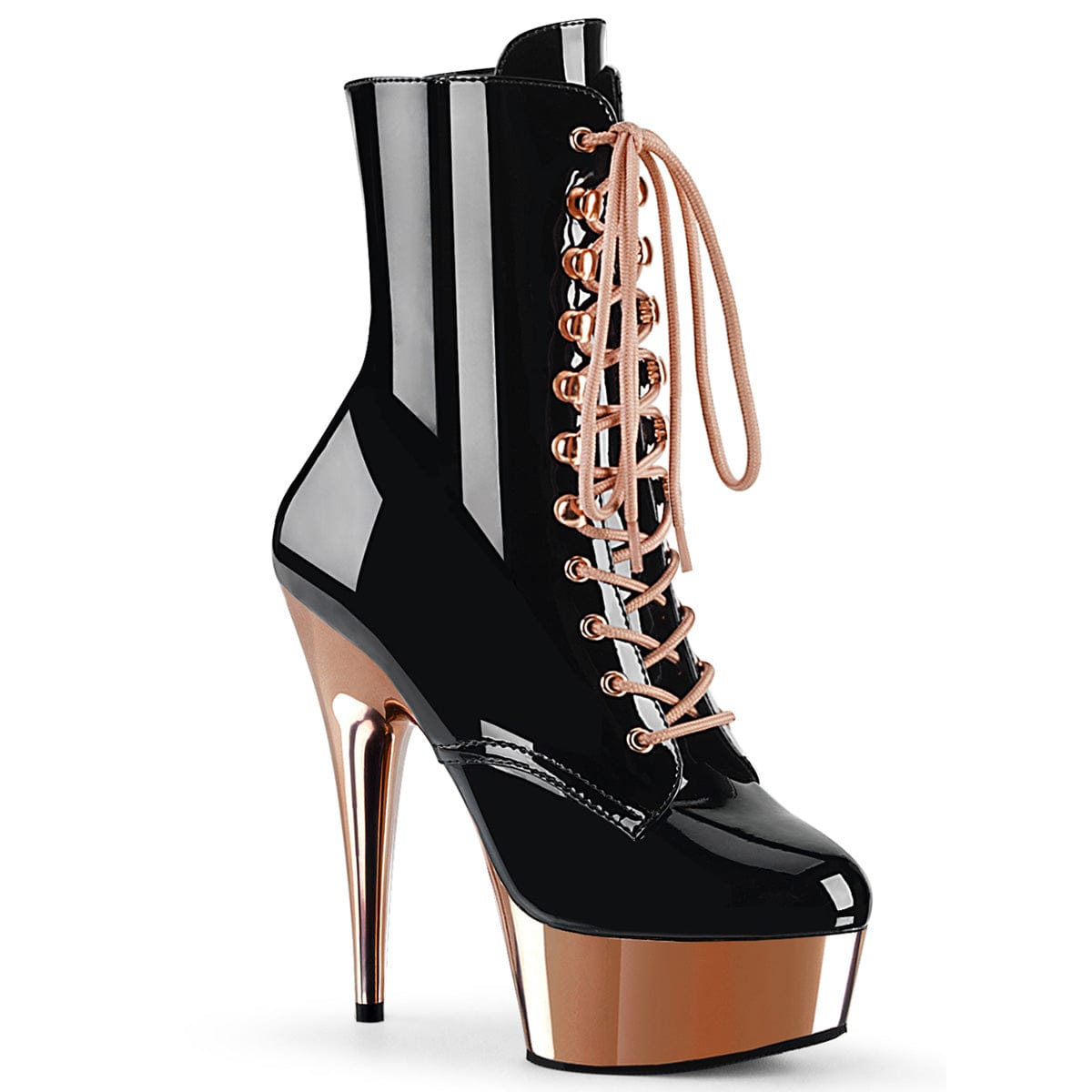 DELIGHT-1020 Black Patent/Rose Gold Chrome Ankle Boot Pleaser US Size (Women's): 5