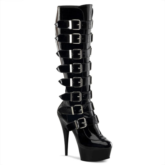 DELIGHT-2049 Black Patent/Black Knee Boot Pleaser US Size (Women's): 6