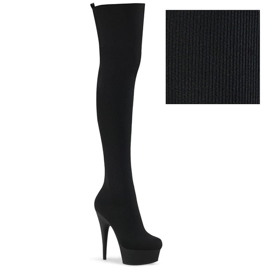 DELIGHT-3002-1 Black Stretch Knit Fabric/Black Matte Thigh Boot Pleaser US Size (Women's): 5