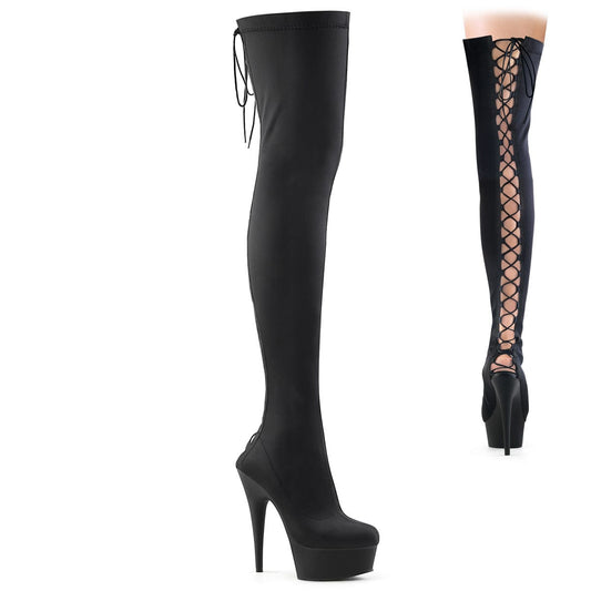 DELIGHT-3003 Black Lycra/Black Matte Thigh Boot Pleaser US Size (Women's): 6