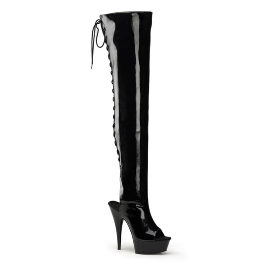 DELIGHT-3017 Black Stretch Patent/Black Boot Pleaser US Size (Women's): 6