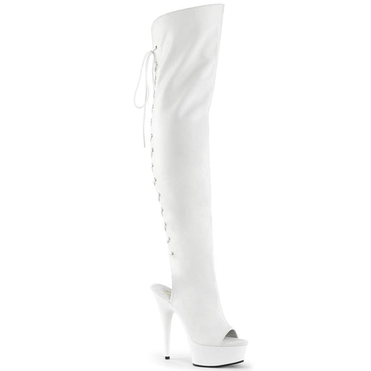 DELIGHT-3019 White Faux Leather/White Boot Pleaser US Size (Women's): 5