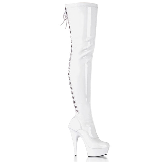 DELIGHT-3063 White Stretch Patent/White Thigh Boot Pleaser US Size (Women's): 5