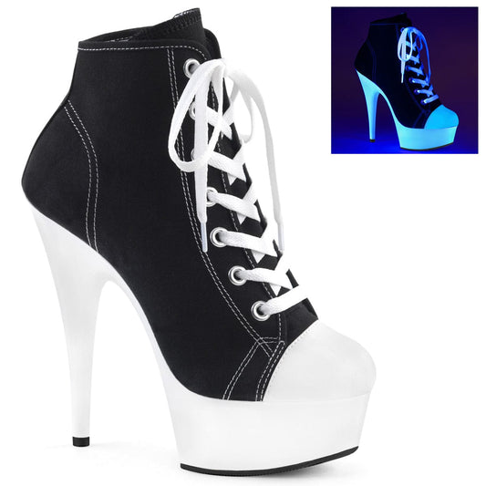 DELIGHT-600SK-02 Black Canvas/Neon White Sneaker Heels Pleaser US Size (Women's): 5