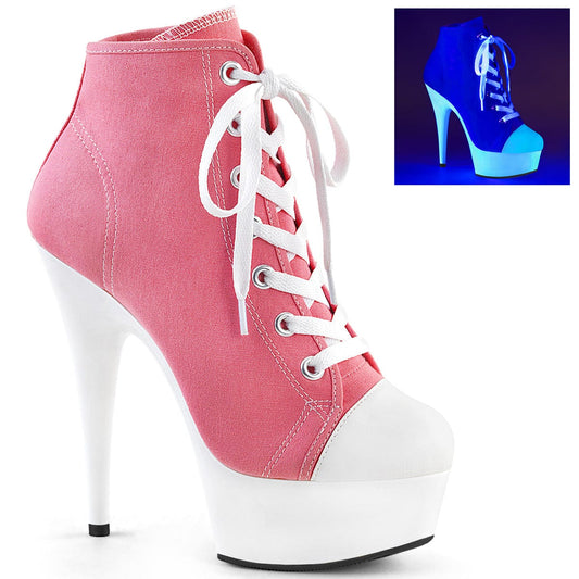 DELIGHT-600SK-02 Pink Canvas/Neon White Sneaker Heels Pleaser US Size (Women's): 5