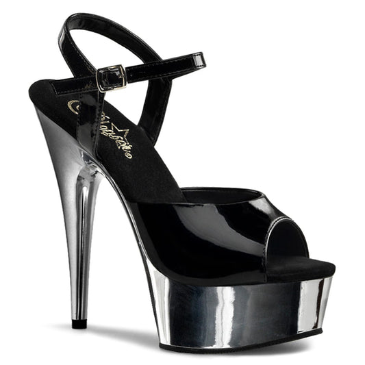 DELIGHT-609 Black/Silver Chrome Platform Sandal Pleaser US Size (Women's): 5