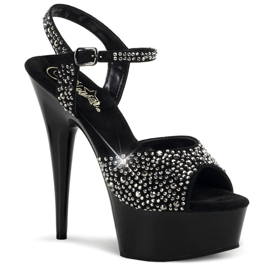 DELIGHT-609RS Black Suede-Pewter Rhinestones/ Black Platform Sandal Pleaser US Size (Women's): 5