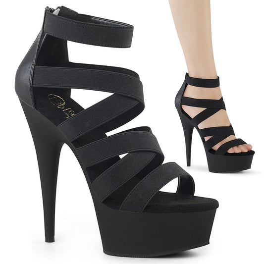 DELIGHT-659 Black Elastic Band-Faux Leather/Black Matte Platform Sandal Pleaser US Size (Women's): 5