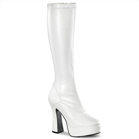 ELECTRA-2000Z White Stretch Faux Leather Knee Boot Pleaser US Size (Women's): 6