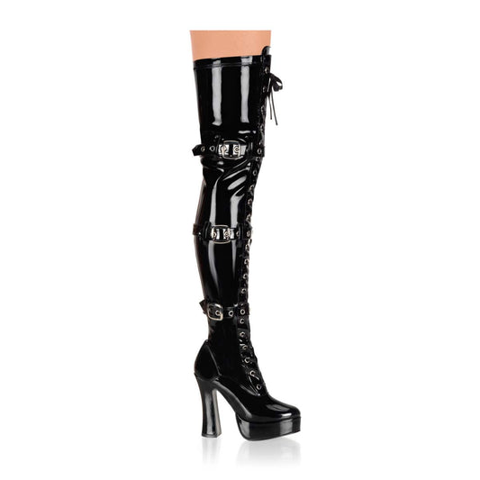 ELECTRA-3028 Black Stretch Patent Thigh Boot Pleaser US Size (Women's): 6