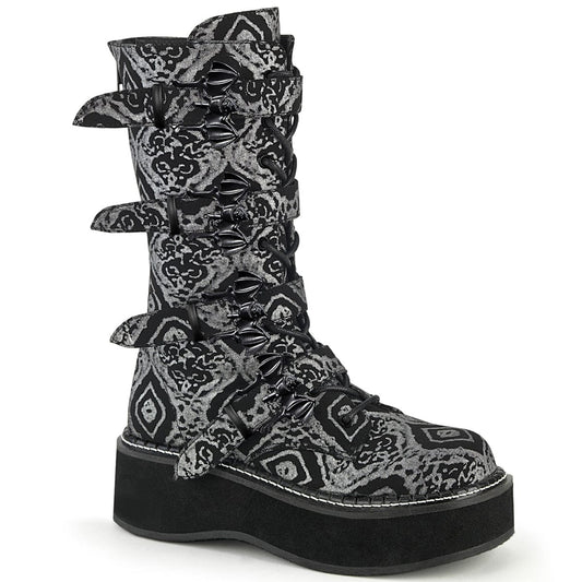 EMILY-322 Black-Silver Faux Nubuck Leather Mid-Calf Boot Demonia US Size (Women's): 6