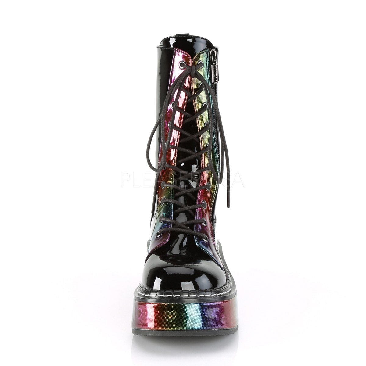 EMILY-350 Black Patent -Rainbow Hologram with Hearts Boot Demonia US Size (Women's): 6