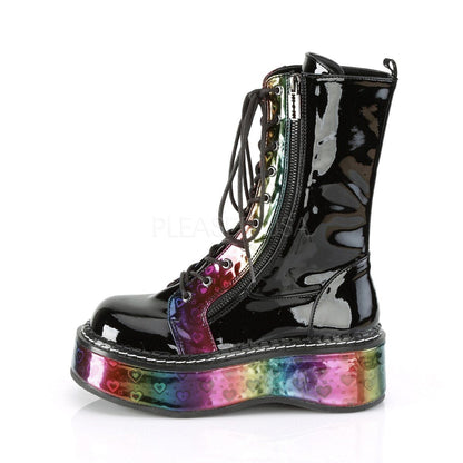 EMILY-350 Black Patent -Rainbow Hologram with Hearts Boot Demonia US Size (Women's): 6