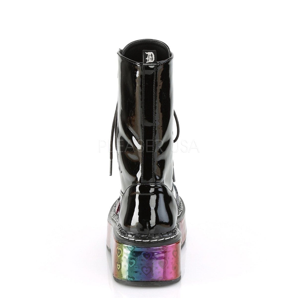 EMILY-350 Black Patent -Rainbow Hologram with Hearts Boot Demonia US Size (Women's): 6