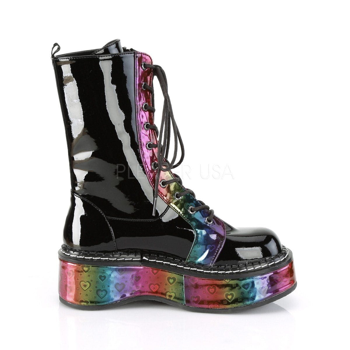 EMILY-350 Black Patent -Rainbow Hologram with Hearts Boot Demonia US Size (Women's): 6