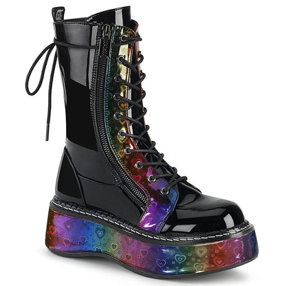 EMILY-350 Black Patent -Rainbow Hologram with Hearts Boot Demonia US Size (Women's): 6