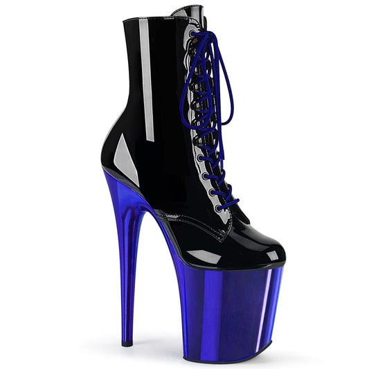 FLAMINGO-1020 Black Patent/Royal Blue Chrome Ankle Boot Pleaser US Size (Women's): 5