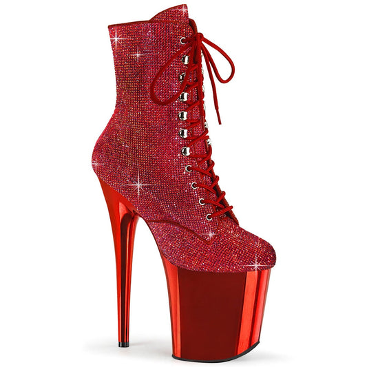 FLAMINGO-1020CHRS Red Rhinestones/Red Chrome Ankle Boot Pleaser US Size (Women's): 5