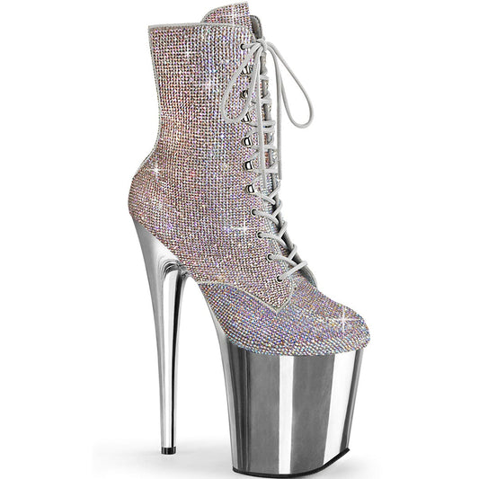 FLAMINGO-1020CHRS Silver Multi Rhinestones/Silver Chrome Ankle Boot Pleaser US Size (Women's): 5