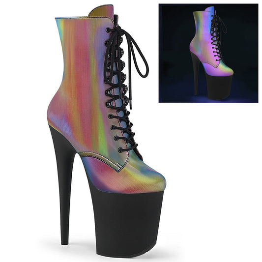 FLAMINGO-1020REFL Rainbow Reflective/Black Matte Ankle Boot Pleaser US Size (Women's): 5