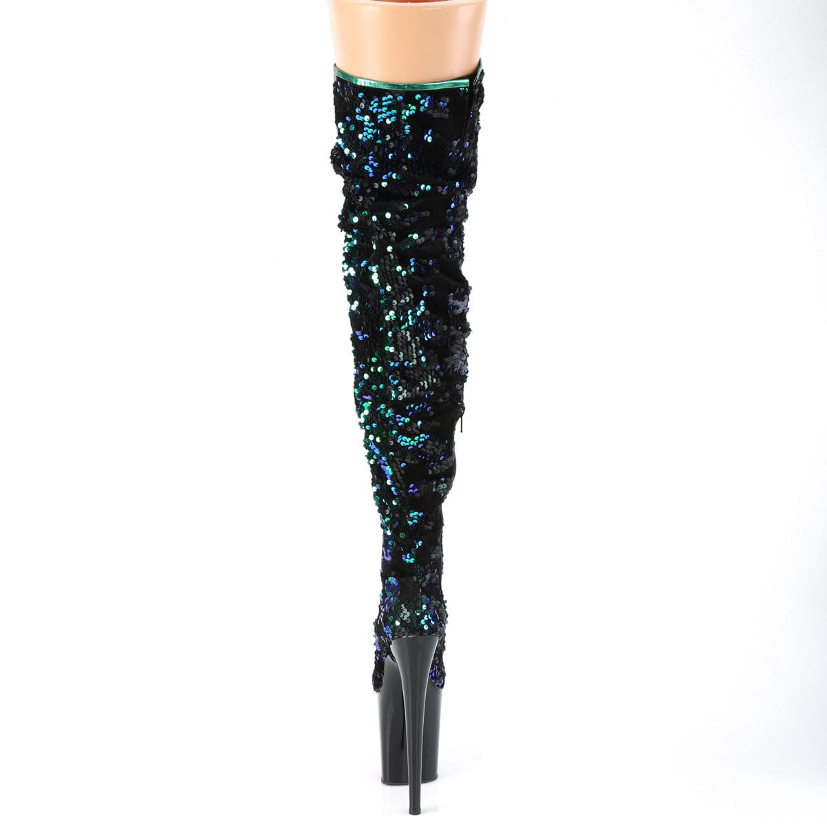 FLAMINGO-3004 Green Iridescent Sequins/Black Thigh Boot Pleaser US Size (Women's): 5