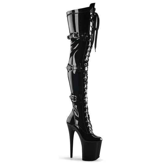 FLAMINGO-3028 Black Stretch Patent/Black Thigh Boot Pleaser US Size (Women's): 12