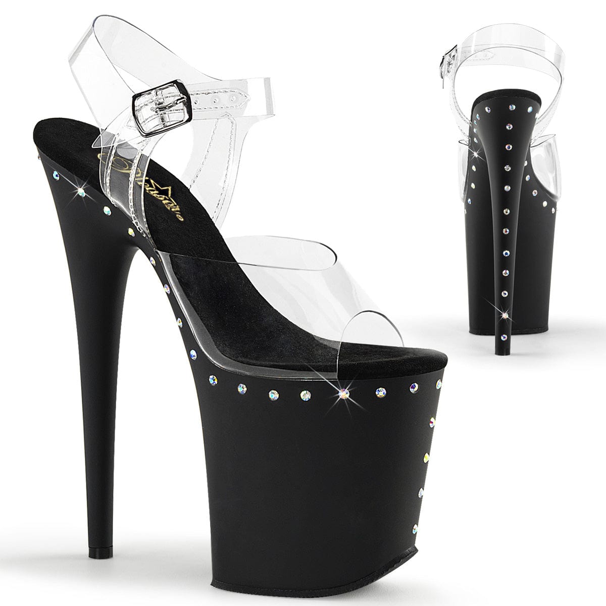 FLAMINGO-808ABLS Clear/Black Matte Platform Sandal Pleaser US Size (Women's): 5