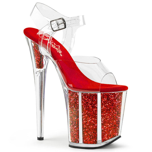 FLAMINGO-808G Clear/Red Glitter Platform Sandal Pleaser US Size (Women's): 5